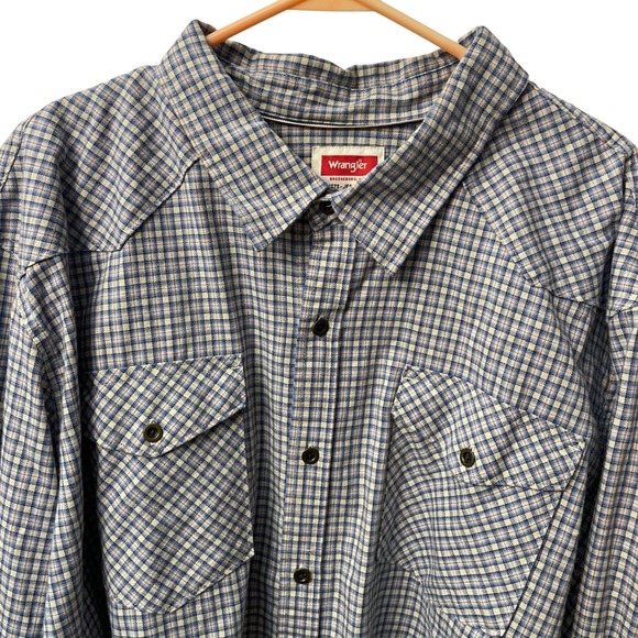 Wrangler 3XL Plaid Western Shirt Mens Long Sleeve Button Up Blue Workwear - Picture 1 of 10